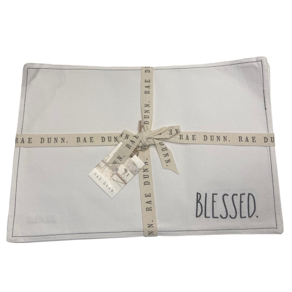 Rae Dunn 4 Embroidered Placemat Set BLESSED 13x19"‎ Thanksgiving Festive Dinner